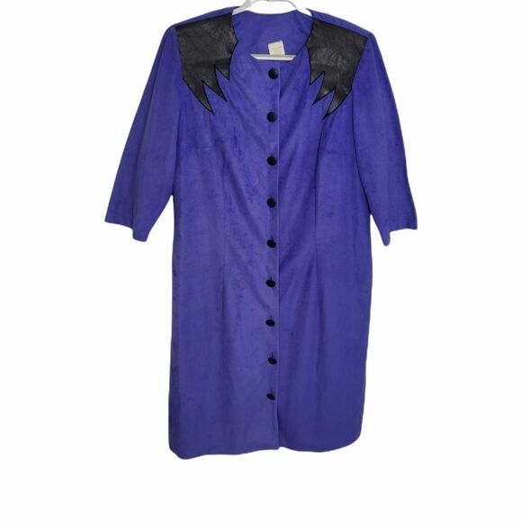 VINTAGE 90s trench dress leather patch button up midi XL - Picture 1 of 8